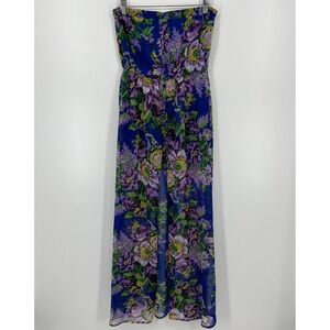 Sans Souci Strapless Dress Women's Size S Blue Floral Print Maxi Long Length
